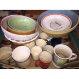 A box of pottery, mixing bowls, mugs, etc. Catalogue only, live bidding available via our website,