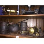 Quantity of antique and vintage items to include 2 barrels, a cauldron, Salter spring balance,