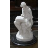 A large 19th century parian ware figure depicting a wood nymph with deer on naturalistically