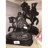 Two spelter horse and rider figures Catalogue only, live bidding available via our website, if you