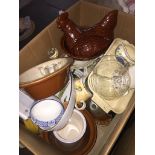Box of kitchen and other pottery etc. Catalogue only, live bidding available via our website, if you
