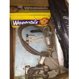 A box containing mortice bits and bending tools. Catalogue only, live bidding available via our