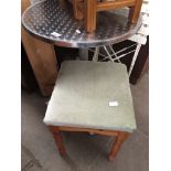 A cafe style round table and a pine dressing table stool Catalogue only, live bidding available