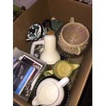 Box of pottery and other items Catalogue only, live bidding available via our website, if you