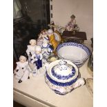 Figures, blue and white pottery etc. Catalogue only, live bidding available via our website, if