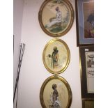 Christine Silver, three silhouette pen and ink watercolours in oval frames, each signed in pencil,