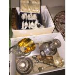 Two small boxes of EPNS etc. Catalogue only, live bidding available via our website, if you