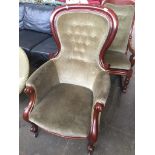 A Victorian mahogany framed spoon back armchair Catalogue only, live bidding available via our