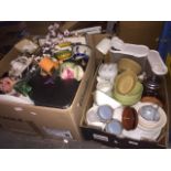 2 boxes of misc pottery, kitchenware, etc Catalogue only, live bidding available via our website, if