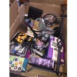 A box of misc to include metalware, ornaments, games, etc. Catalogue only, live bidding available