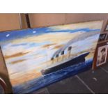 Large oil painting of a ship and a large print Catalogue only, live bidding available via our