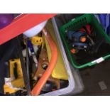 2 boxes of power tools, misc tools, masks, etc. Catalogue only, live bidding available via our