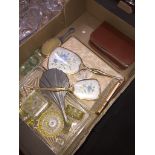 Box of vintage dressing table sets. Catalogue only, live bidding available via our website, if you