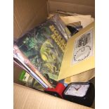 A box of old records, 45's, books, etc Catalogue only, live bidding available via our website, if