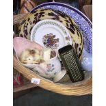 Oval basket of platters, Maling vases etc. Catalogue only, live bidding available via our website,