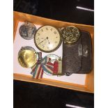 Small box with commemorative medals and a pocket watch Catalogue only, live bidding available via