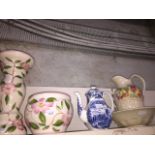 Jardiniere on stand, pottery teapot and jug and bowl Catalogue only, live bidding available via