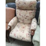 A wood show armchair Catalogue only, live bidding available via our website, if you require P&P