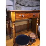 A 19th century mahogany single drawer side table with turned legs, height 73cm width 70cm, depth