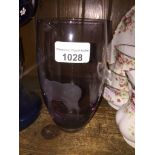Glass vase etched with a deer Catalogue only, live bidding available via our website, if you require