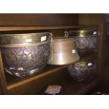 Four brass/copper jardiniere Catalogue only, live bidding available via our website, if you