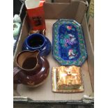 Box of pottery inc. Branham vase, Losol ware tray etc. Catalogue only, live bidding available via