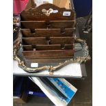 Oak letter rack and ornate mirror Catalogue only, live bidding available via our website, if you