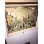 After L.S. Lowry, street scene print, 36cm x 49cm, framed and glazed. Catalogue only, live bidding