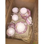 A box of Royal Albert "Lovelace" teaware. Catalogue only, live bidding available via our website, if