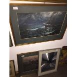 A ships at sea, pair of prints, 32cm x 55cm each, framed and glazed. Catalogue only, live bidding