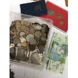 A tub of world coins and banknotes. Catalogue only, live bidding available via our website, if you