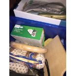 Two boxes of miscellaneous including clock, mobile phone, clutch bags, mens shirt, cheeseboard etc