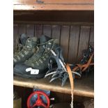 A pair of Scarpa boots and pair of Petzl Charlet crampons Catalogue only, live bidding available via