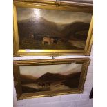 H. Allinson, a pair of highland cattle landscape scene oil o canvas', signed lower left, 29cm x 55cm