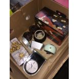 Box with clocks and a jewellery box etc. Catalogue only, live bidding available via our website,
