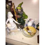 Doulton sucers, Shelley cups and saucers, porcelain figure and wizard figure Catalogue only, live