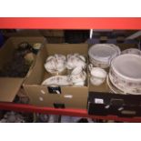 Two boxes of Duchess china dinner ware and a box of pottery and glass Catalogue only, live bidding