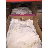 Two boxes of vintage clothing linen Catalogue only, live bidding available via our website, if you