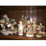 Two Capoi Di Monte style style figures, three Hummel figures etc. Catalogue only, live bidding