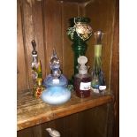 Coloured glass scent bottles and a vase Catalogue only, live bidding available via our website, if