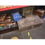 A large quantity of misc tools and fittings, wooden joiner's toolbox, nails, etc. Please note,