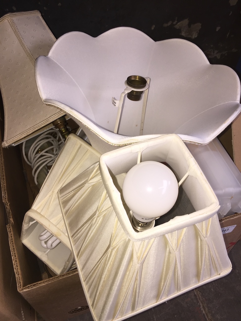 A box of table lamps Please note, lots 1-1000 are not available for live bidding on the-saleroom.