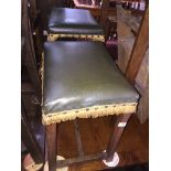 A pair of oak stools with green leather tops Please note, lots 1-1000 are not available for live