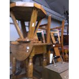 Three oak dining chairs, a small oak drop leaf occasional table, a standard lamp and an octagonal
