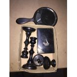 Ebonised dressing table set Please note, lots 1-1000 are not available for live bidding on the-