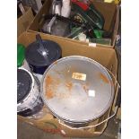 2 boxes of decorating items, fence paint, car oil, spray gun, etc. Please note, lots 1-1000 are