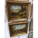 Douglas Carpenter, a pair of countryside scenes with people in 19th century dress, oils on board,