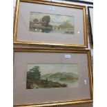 A pair of country landscape watercolours, monogrammed 'A.V.A.', 15cm x 34cm each, framed and glazed.