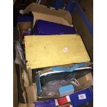 A box of electrical items, etc. Please note, lots 1-1000 are not available for live bidding on the-