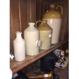 2 stoneware flagons, a stoneware bed warming bottle and a stoneware bottle. Please note, lots 1-1000